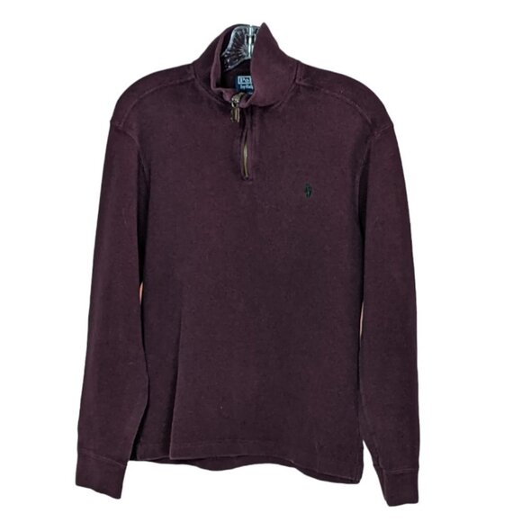 POLO BY RALPH LAUREN  Quarter Zip Cotton Knit Pullover Burgundy Size Small - Picture 9 of 9